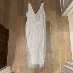 SLA the Label White Gigi Diamanté midi dress